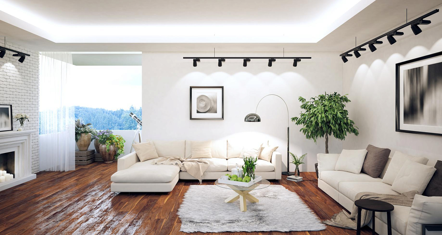 Трековое освещение в гостинной